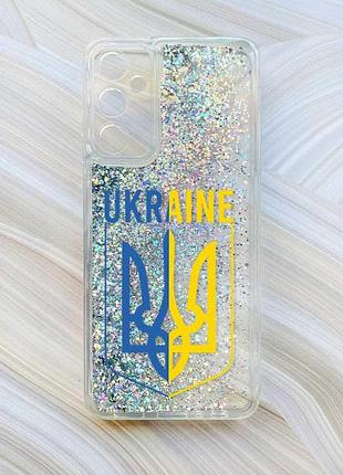 Чехол с плавающими серебрянными блестками на samsung a15 (a155) / m15 тризуб (принт 254)