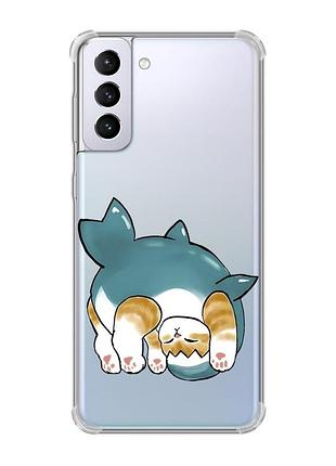 Чехол с утолщёнными углами на samsung galaxy s21 plus :: котенок акула (принт 378)