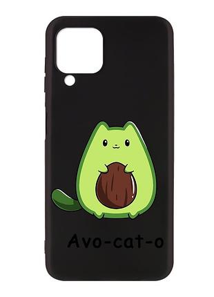Матовий чорний чохол на samsung galaxy a12 :: котик авокадо (принт 306)