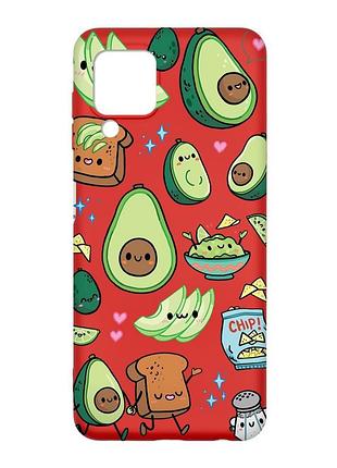 Матовый красный чехол на samsung galaxy a22 4g/m32/m22 :: милашки авокадо каваи (принт 305)