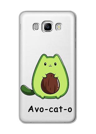 Прозрачный чехол на samsung galaxy j7(2016) j710 :: котик авокадо (принт 306)
