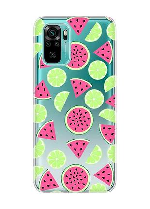Прозрачный чехол на xiaomi redmi note 10 / note 10s :: арбузы и лайм (принт 345)