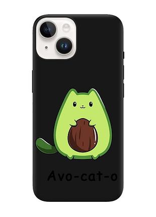 Матовий чорний чохол на apple iphone 14 :: котик авокадо (принт 306)