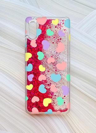 Чохол з плаваючими блискітками на xiaomi redmi 9a рожевий сердечка (принт 335)
