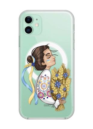 Магнітний чохол на iphone 11 із підтримкою magsafe :: українка з колосками (патріотичний принт 172)