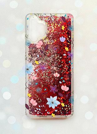Чохол з плаваючими блискітками samsung galaxy a32 червоний :: квітковий фон (принт 267)