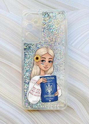 Чехол с плавающими блестками на samsung galaxy a34 5g (a346) серебристый :: девушка с паспортом (принт 13)