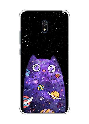 Чехол с утолщенными углами на xiaomi redmi 8a :: фиолетовая кошка (принт 361)
