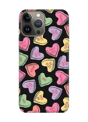 Матовий чорний чохол на apple iphone 13 pro :: сердечка з текстом (принт 333)