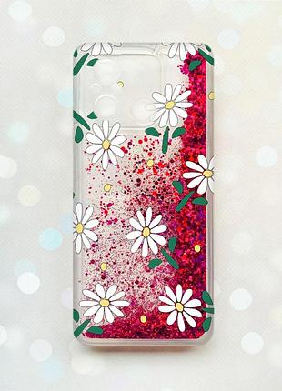 Чохол з плаваючими блискітками на xiaomi redmi 12c рожевий :: ромашки (принт 368)