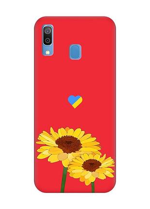 Матовый красный чехол на samsung galaxy a30 (2019) / a20 (2019) :: желтые цветы (принт 364)