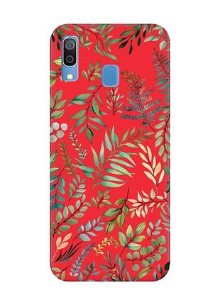 Матовий червоний чохол на samsung galaxy a30 (2019) / a20 (2019) :: рослинний фон (принт 377)