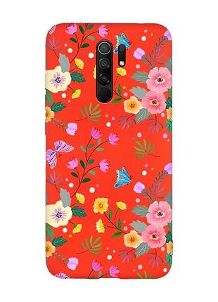 Матовий червоний чохол на xiaomi redmi note 8 pro :: квітковий фон (принт 369)
