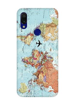 Матовый чехол с розовыми боками на xiaomi redmi 7 :: карта мира /принт 318/