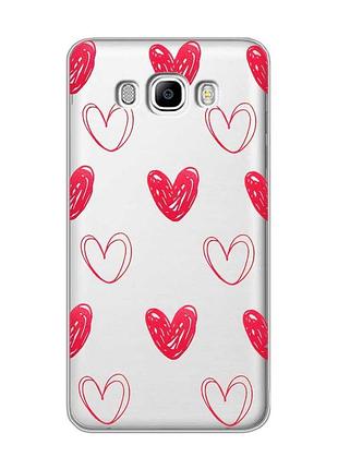 Прозрачный чехол на samsung galaxy j7(2016) j710 сердечка красные (принт 77)