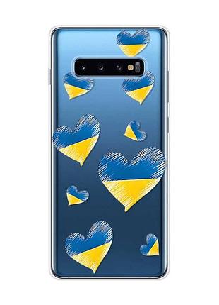 Прозрачный чехол на samsung galaxy s10 plus :: сердечка. украина (принт 258)