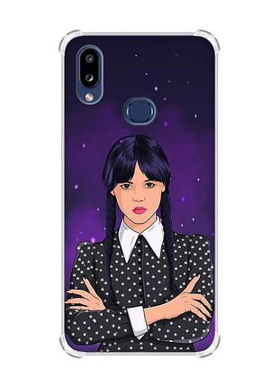 Чехол с утолщенными углами на samsung galaxy a10s/a107 девушка с косичками. уэнсдей (принт 208)
