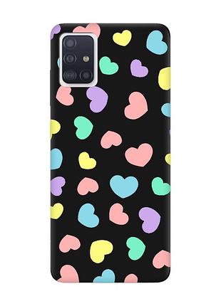 Матовий чорний чохол на samsung galaxy a51 :: різнокольорові сердечка (принт 335)