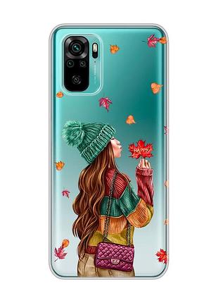 Прозрачный чехол на xiaomi redmi note 10 / note 10s :: девушка с листьями (принт 221)
