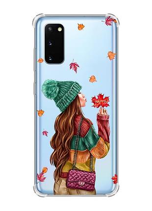 Чехол с утолщёнными углами для samsung galaxy s20 plus :: девушка с листьями (принт 221)