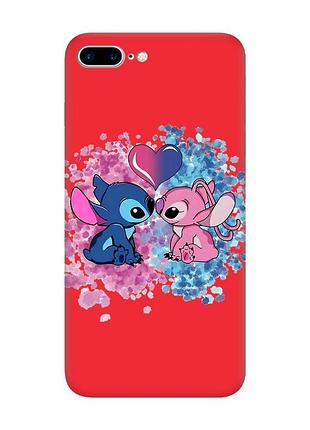Матовий червоний чохол на iphone 7 plus / 8 plus стіч і ангел (принт 391)