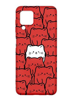 Матовый красный чехол на samsung galaxy m32/a22/m22 4g котики (принт 392)