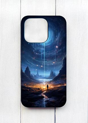 Матовый чехол на iphone 15 plus черный космос (принт 244)
