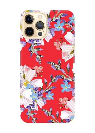 Матовый красный чехол на iphone 12 pro max :: цветочный рисунок (принт 272)