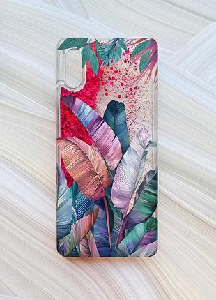 Чехол с плавающими блестками на xiaomi redmi 9a розовый :: тропики (принт 372)