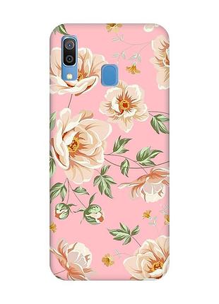 Матовый розовый чехол на samsung galaxy a30 (2019) / a20 (2019) :: цветы пастельные (принт 277)