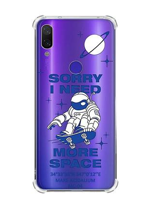 Чехол с утолщёнными углами на xiaomi redmi note 7/7 pro :: космонавт на скейте /принт 248/