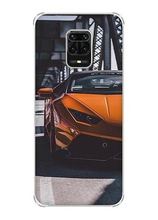 Чехол с утолщёнными углами на xiaomi redmi note 9 pro/ 9s/ 9 pro max :: авто оранжевое (принт 237)