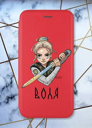 Чехол-книжка с рисунком на xiaomi redmi note 7/7 pro :: красный :: украинская защитница /принт 170/