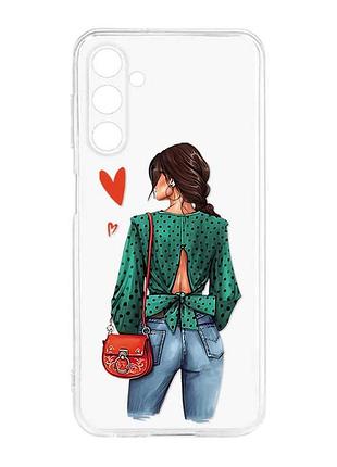 Прозорий силіконовий чохол на samsung galaxy m14 :: дівчина в зеленому (принт 224)