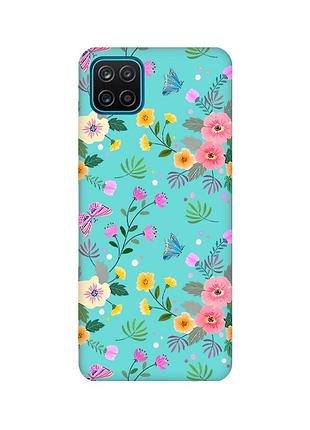 Матовый бирюзовый чехол для samsung galaxy a12 :: цветочный фон (принт 369)