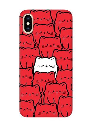 Матовий червоний чохол на iphone xs max котики (принт 392)