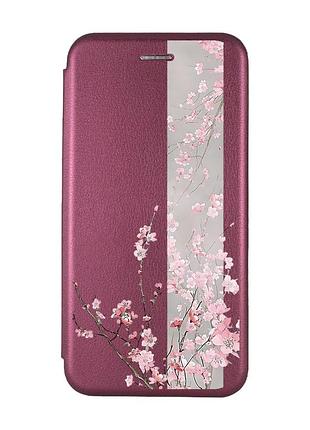 Чохол-книжка з малюнком на xiaomi redmi note 7/7 pro :: бордовий :: сакура у цвіті /принт 286/