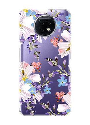 Прозорий чохол на xiaomi redmi note 9t/redmi note 9 5g :: квітковий малюнок (принт 272)
