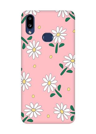 Матовый розовый чехол на samsung galaxy a10s (a107) :: ромашки (принт 368)