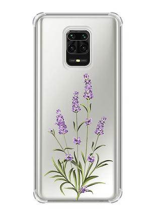 Чехол с утолщёнными углами на xiaomi redmi note 9 pro/ 9s/ 9 pro max :: веточки лаванды (принт 266)