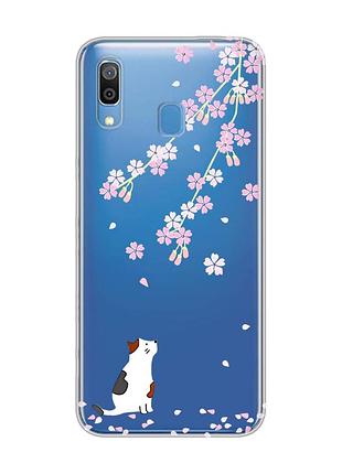 Прозорий чохол на samsung galaxy a30 (2019)/a20 (2019) котик і сакура (принт 283)