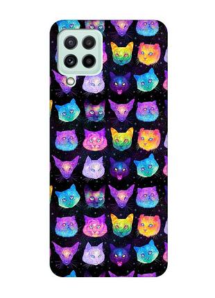 Матовый чехол с бирюзовыми боками на samsung galaxy m32/m22/a22 4g :: кошки фон (принт 362)