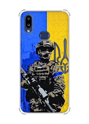 Чехол с утолщенными углами на samsung galaxy a10s (a107) :: солдат (патриотический принт 350)