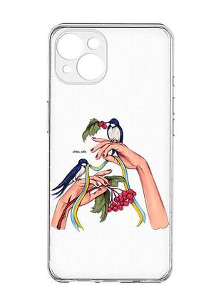 Прозрачный чехол с защитой камер на iphone 15 plus :: ласточки (принт 15)