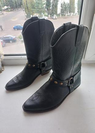 Трендовые кожаные сапоги-казаки в аутентичном ковбойском стиле (western / boho / y2k) размер 38-39