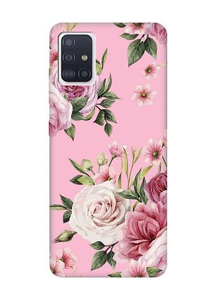 Матовый розовый чехол на samsung galaxy a71 / a715 :: розовые цветы (принт 287)