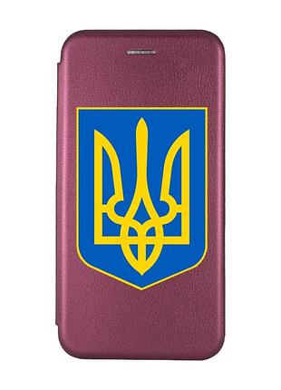 Чохол-книжка з малюнком для xiaomi redmi note 10/ note 10s бордовий :: тризуб україна (принт 256)