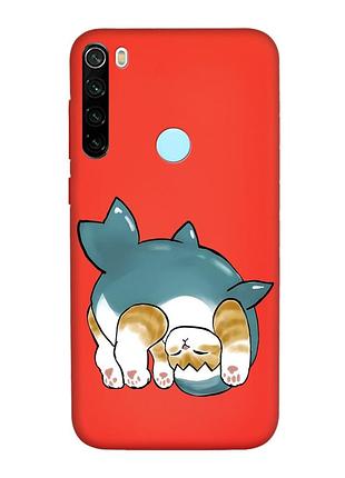 Матовый красный чехол на xiaomi redmi note 8t :: котенок акула (принт 378)