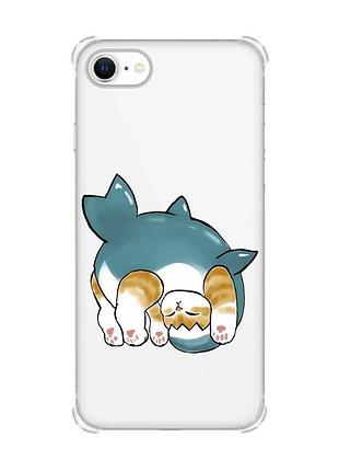 Чохол з потовщеними кутами на iphone 7/ 7s/ 8/ 8s :: котик акула (принт 378)