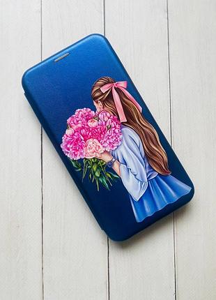 Чехол-книжка с рисунком для xiaomi redmi note 13 pro 4g синий :: девушка с пионами (принт 11) 2